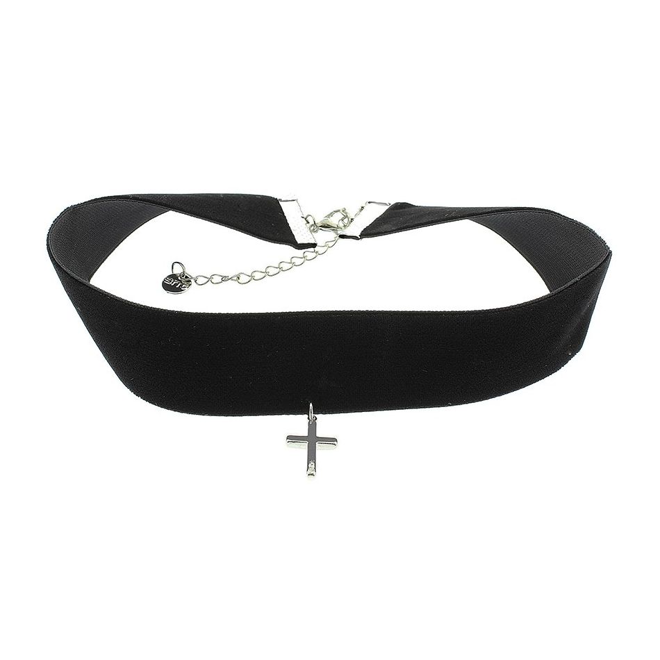 VELVET CROSS PENDANT CHOKER