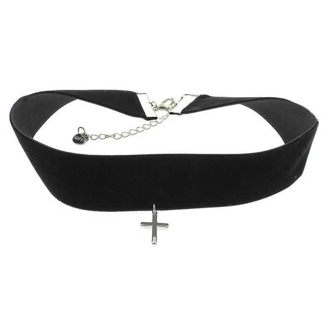 VELVET CROSS PENDANT CHOKER