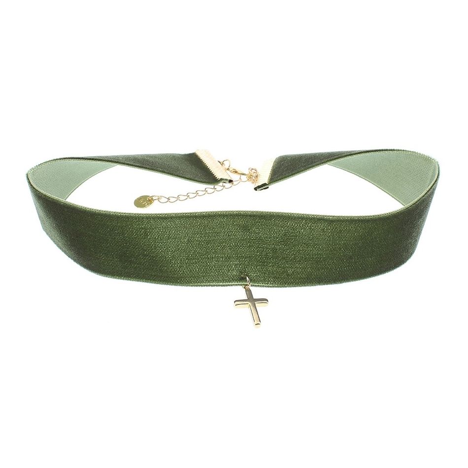 VELVET CROSS PENDANT CHOKER