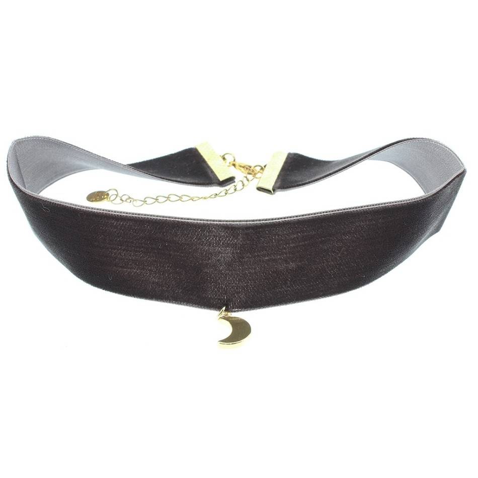 VELVET CHOKER 2.5CM HALF MOON PENDANT