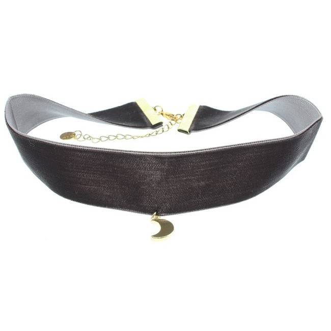 VELVET CHOKER 2.5CM HALF MOON PENDANT