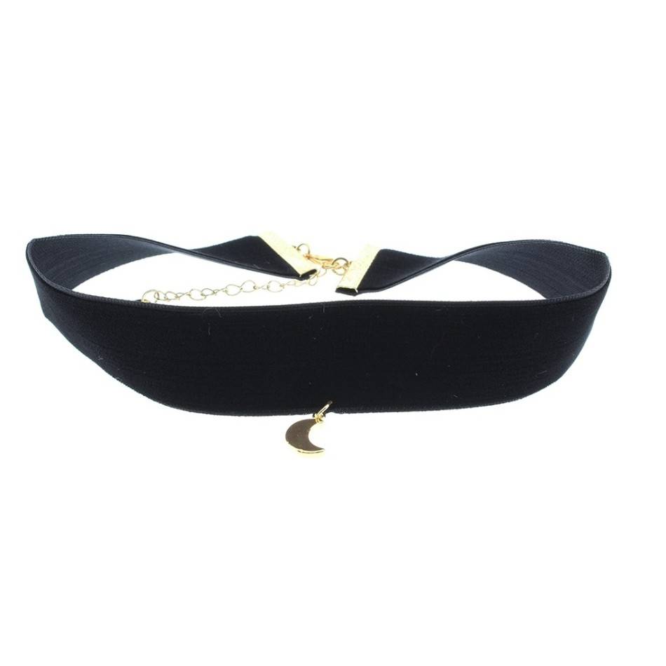 VELVET CHOKER 2.5CM HALF MOON PENDANT