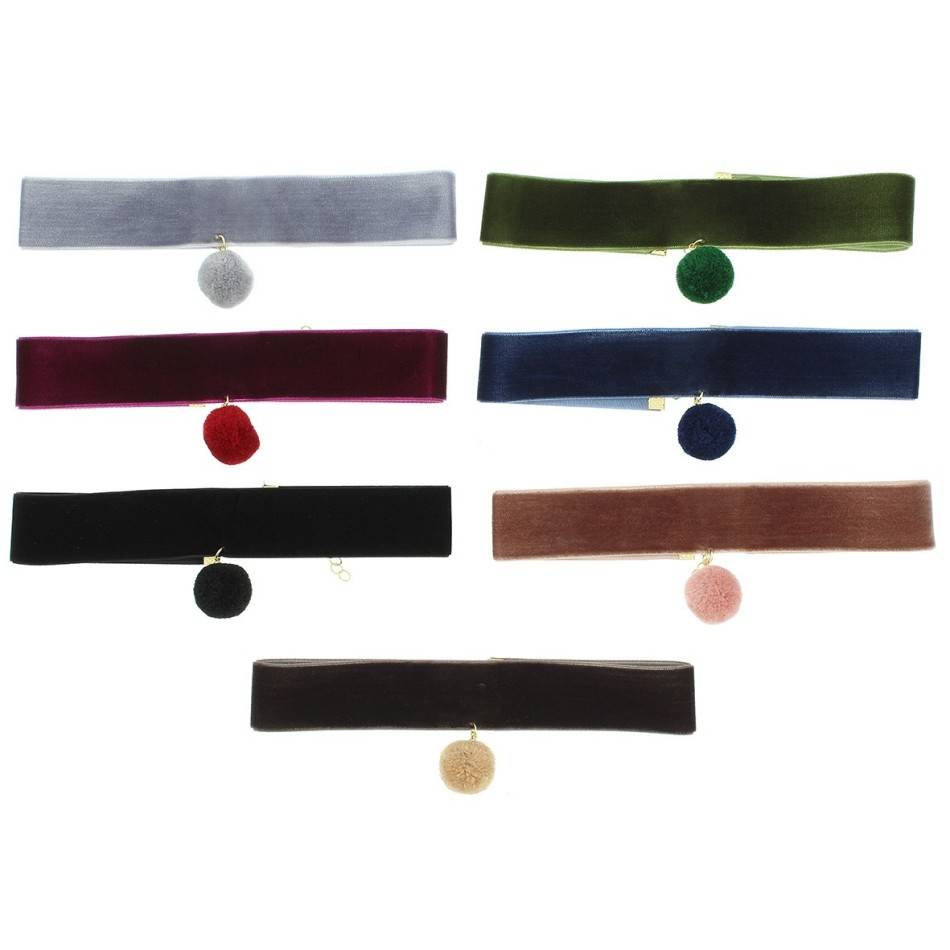 VELVET CHOKER 2.5CM POMPOM PENDANT