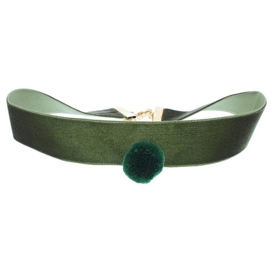 CHOKER  TERCIOPLEO 2.5CM POMPÓN COLGANTE