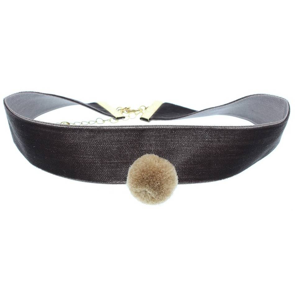 VELVET CHOKER 2.5CM POMPOM PENDANT