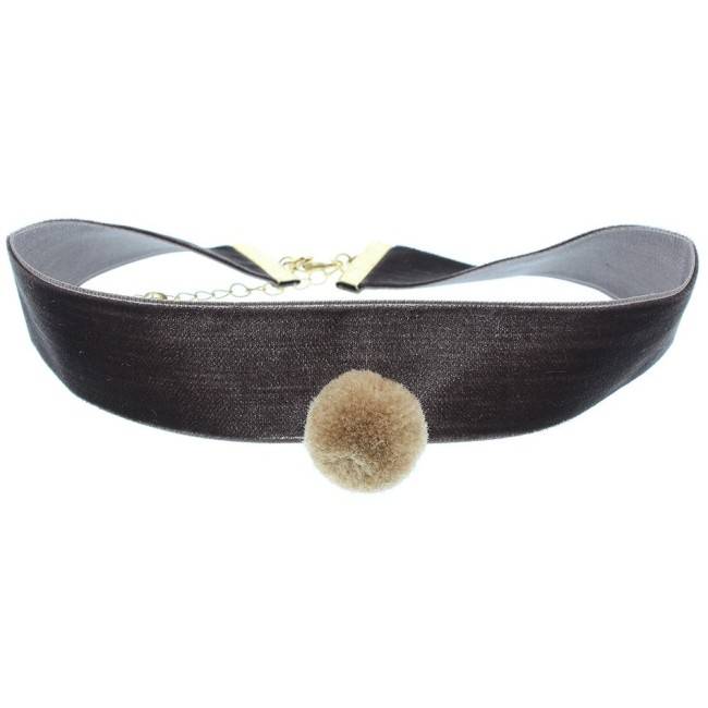 VELVET CHOKER 2.5CM POMPOM PENDANT