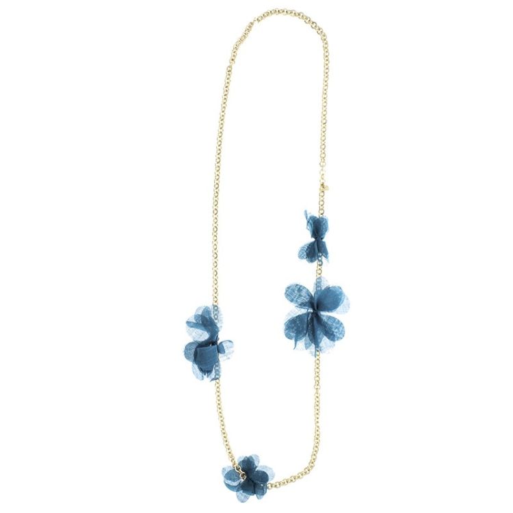COLLAR LARGO CADENA FLORES TELA