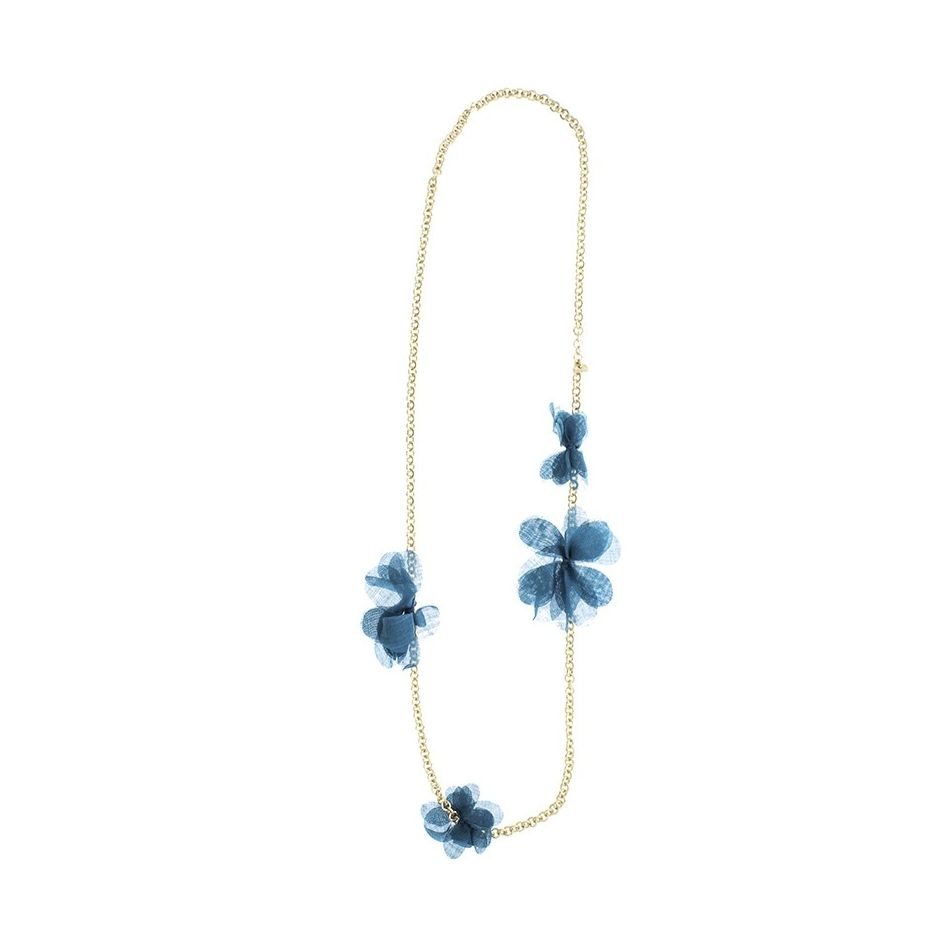 FABRIC FLOWERS LONG CHAIN NECKLACE