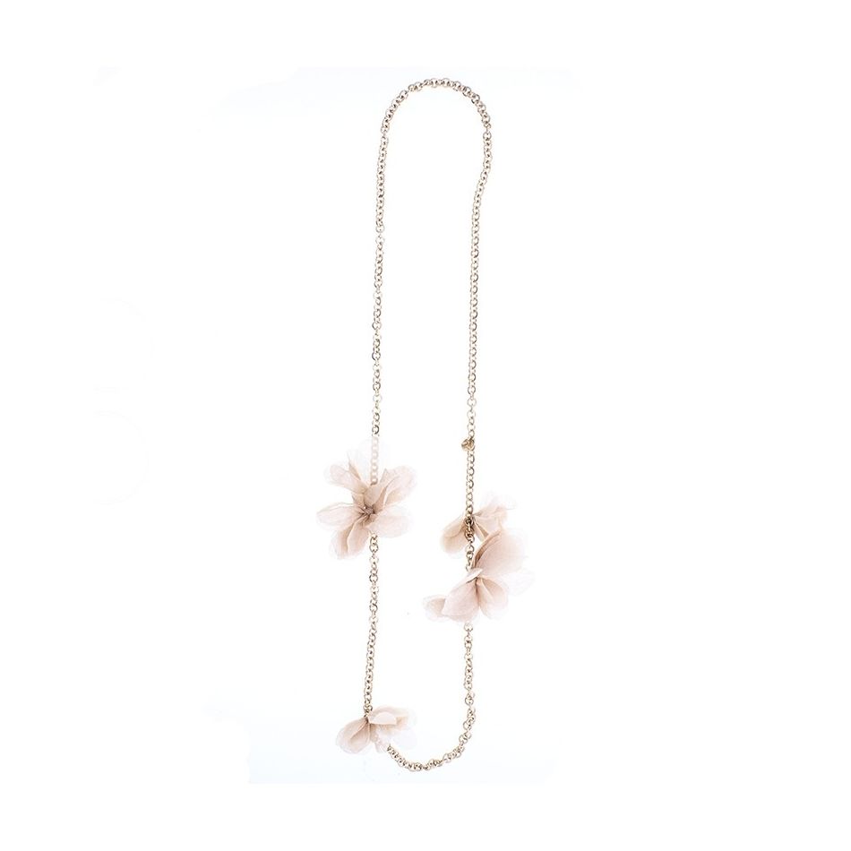 FABRIC FLOWERS LONG CHAIN NECKLACE