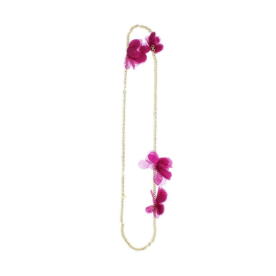 FABRIC FLOWERS LONG CHAIN NECKLACE