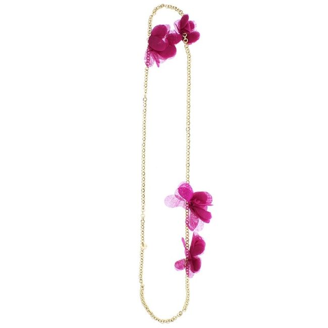 FABRIC FLOWERS LONG CHAIN NECKLACE