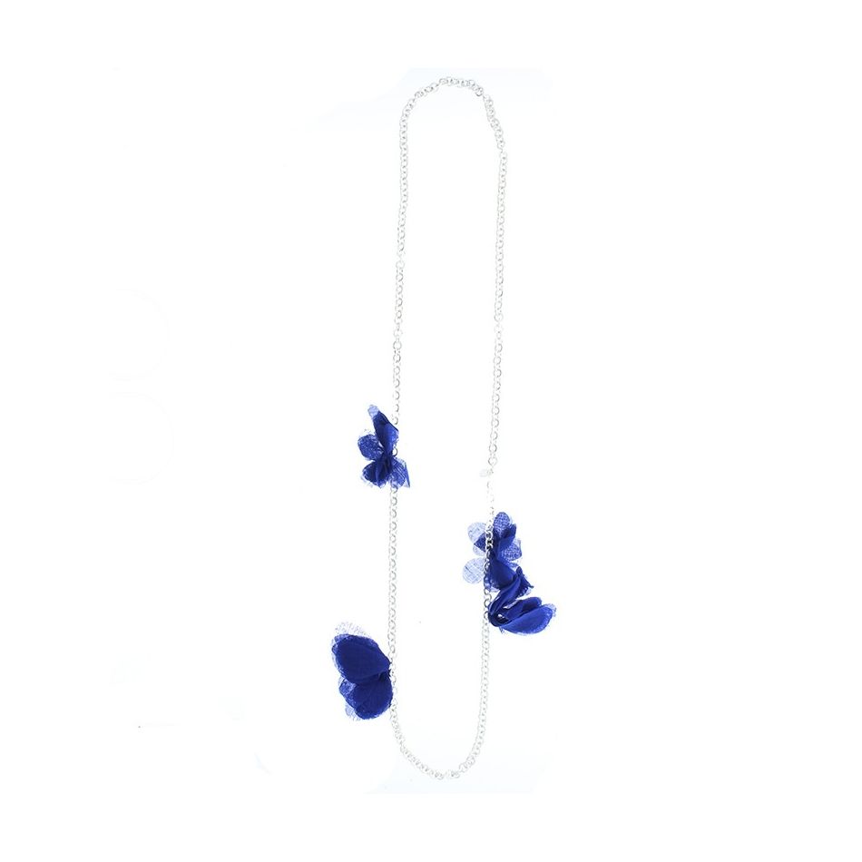 FABRIC FLOWERS LONG CHAIN NECKLACE