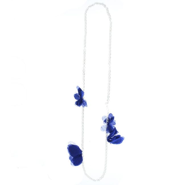 FABRIC FLOWERS LONG CHAIN NECKLACE