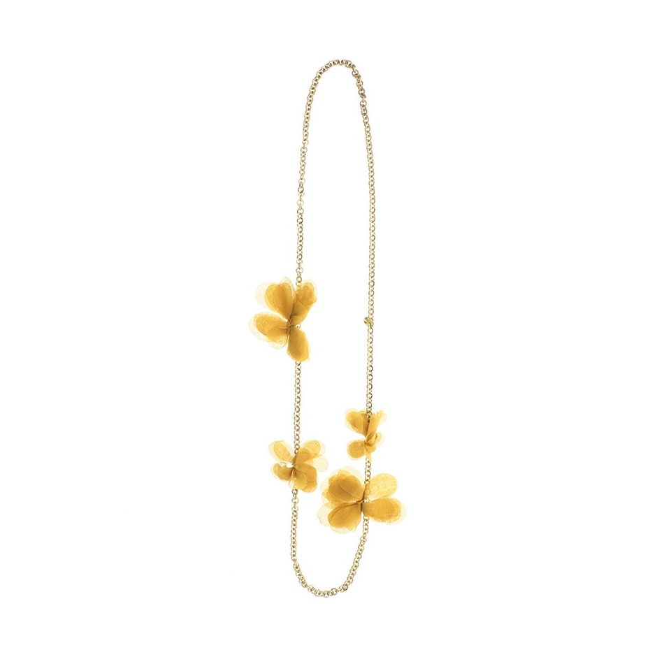 FABRIC FLOWERS LONG CHAIN NECKLACE