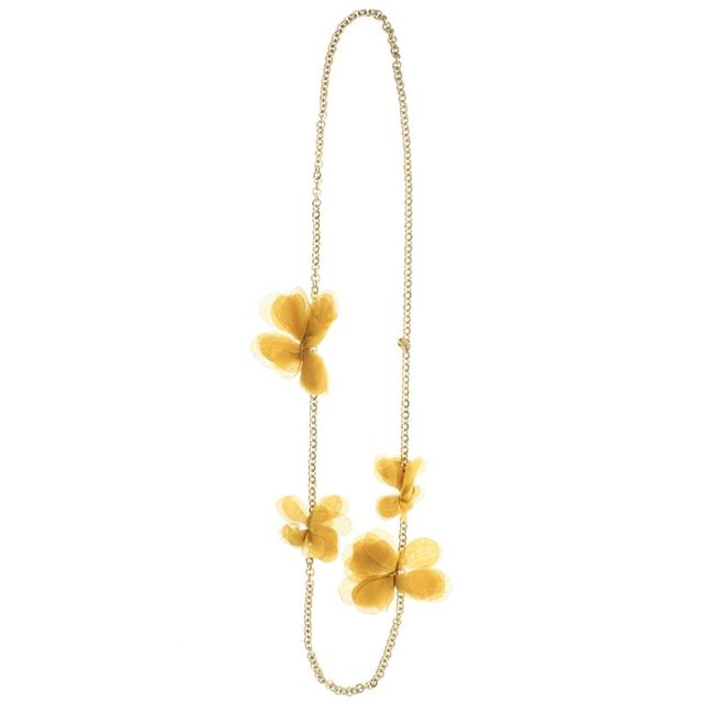 FABRIC FLOWERS LONG CHAIN NECKLACE