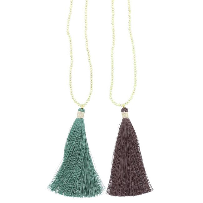 LONG NECKLACE FACETED BEADS COLG. FRINGE