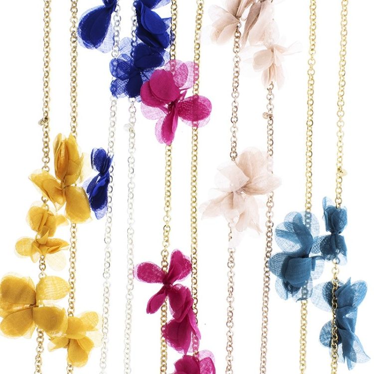 COLLAR LARGO CADENA FLORES TELA 2