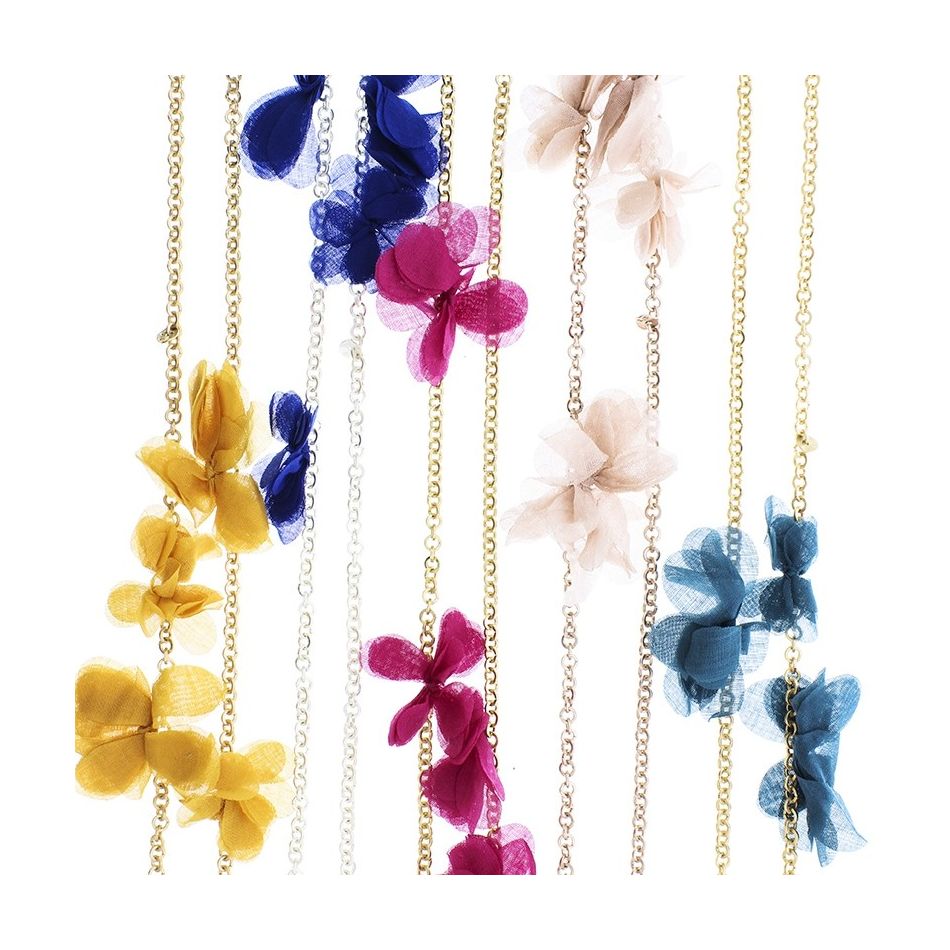 FABRIC FLOWERS LONG CHAIN NECKLACE