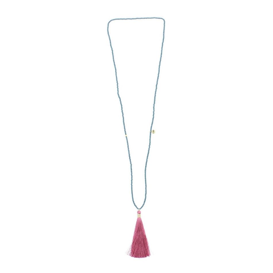 COLLAR LARGO CUENTAS FACETADAS COLG. FLECO
