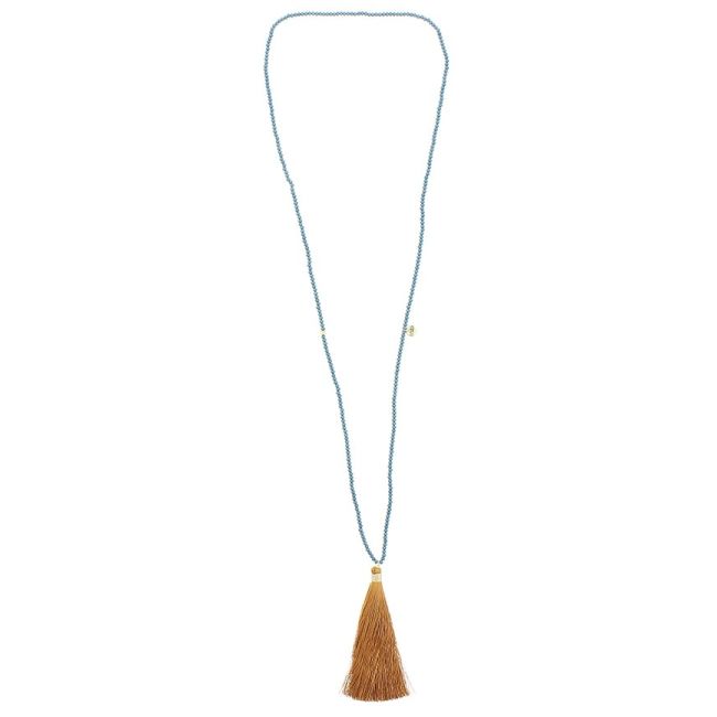 LONG NECKLACE FACETED BEADS COLG. FRINGE