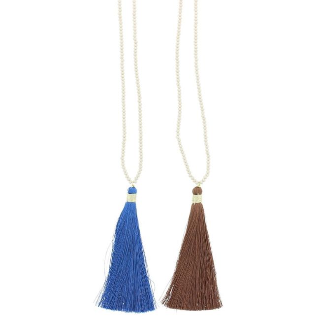 LONG NECKLACE FACETED BEADS COLG. FRINGE