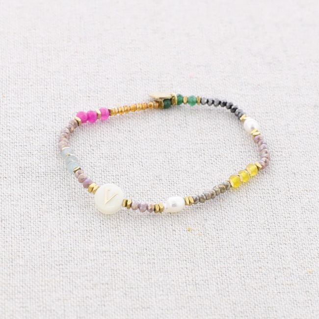 ELASTIC STEEL STONE LETTER V BRACELET