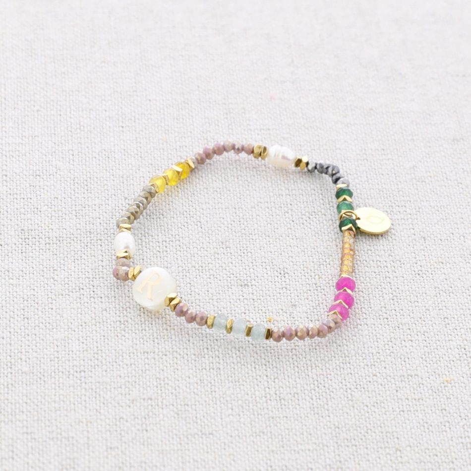 ELASTIC STEEL BRACELET WITH STONES LETTER R