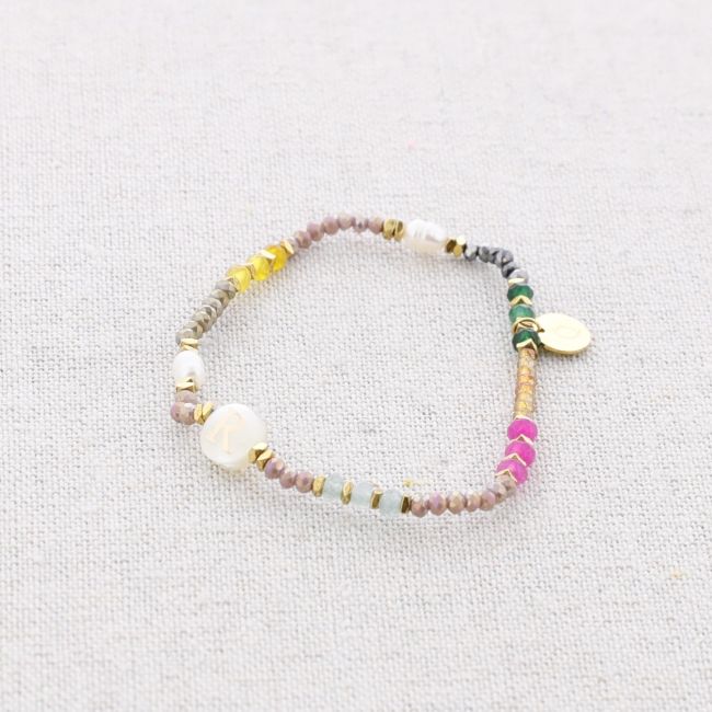 ELASTIC STEEL BRACELET WITH STONES LETTER R