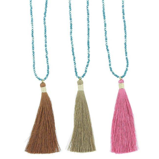 COLLAR LARGO CUENTAS FACETADAS COLG. FLECO