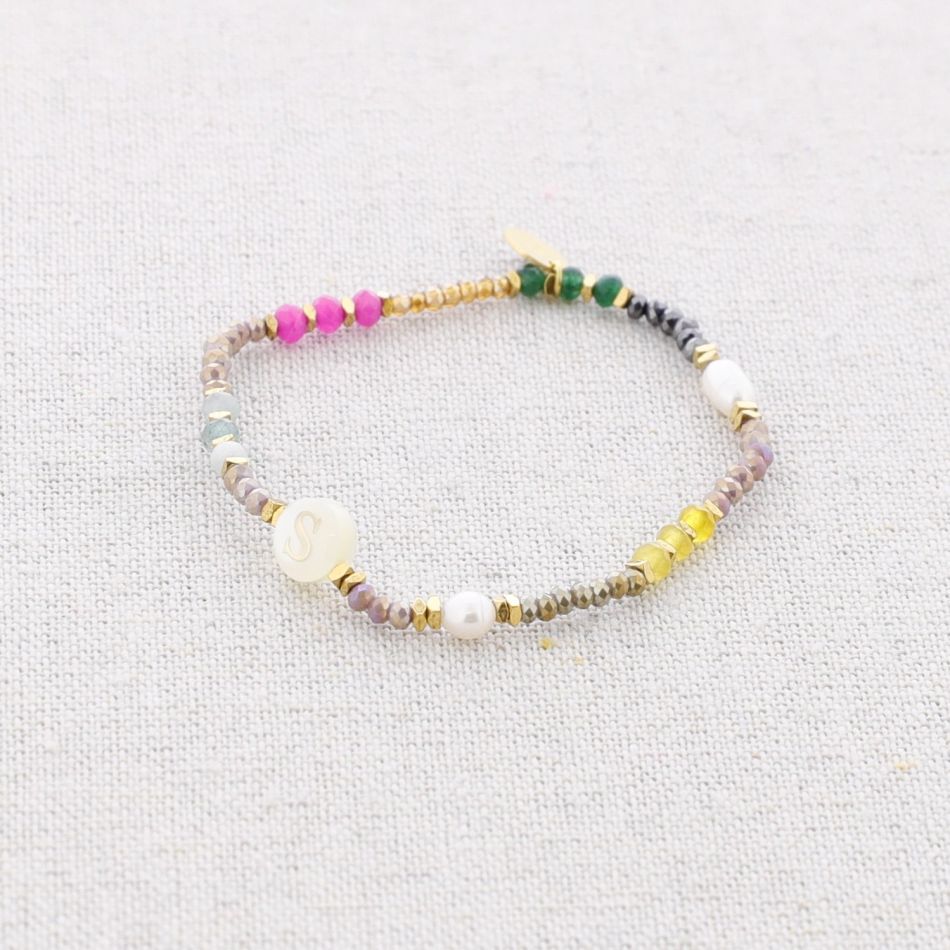 ELASTIC STEEL BRACELET WITH STONES LETTER S