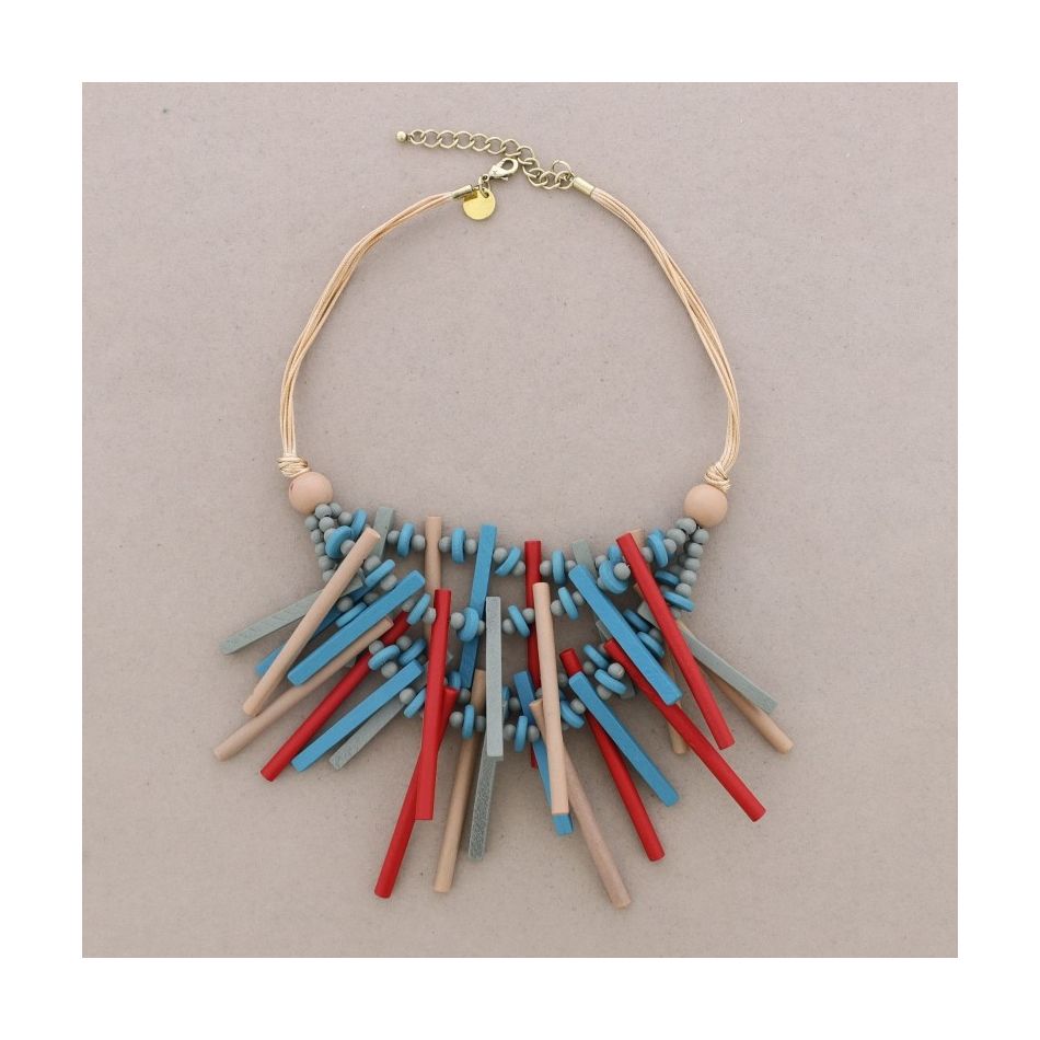 4 WOODEN STRIPS SHORT NECKLACE