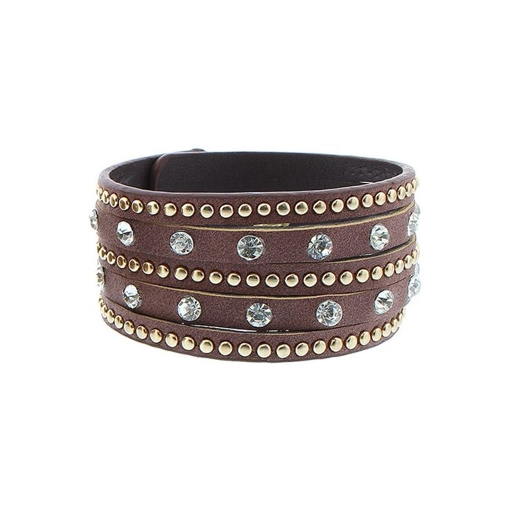CRYSTAL LEATHER BRACELET WITH RIVETS