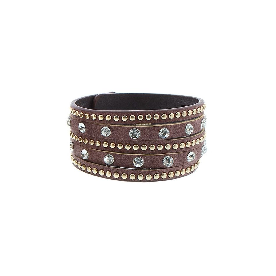 CRYSTAL LEATHER BRACELET WITH RIVETS