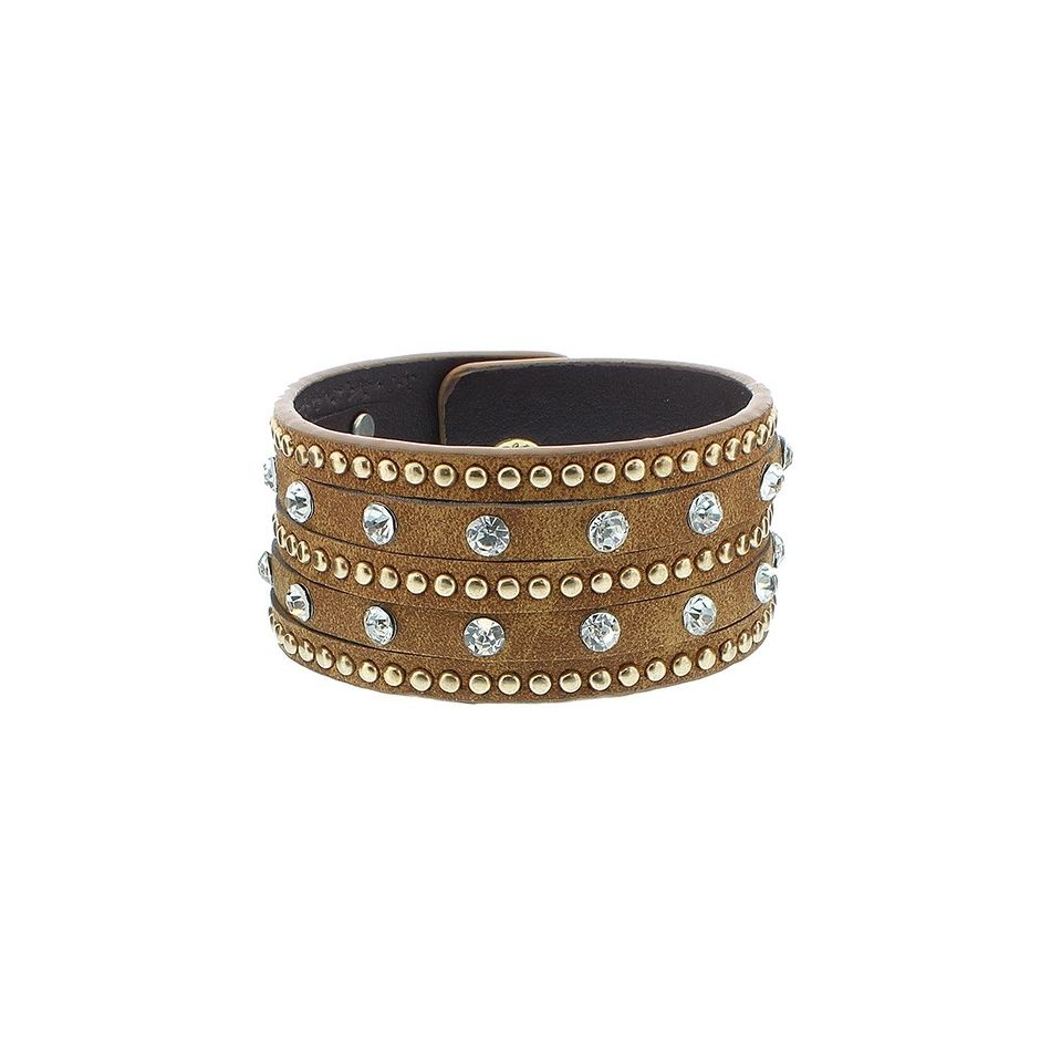 CRYSTAL LEATHER BRACELET WITH RIVETS