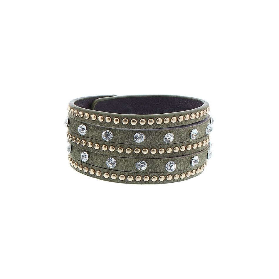 CRYSTAL LEATHER BRACELET WITH RIVETS