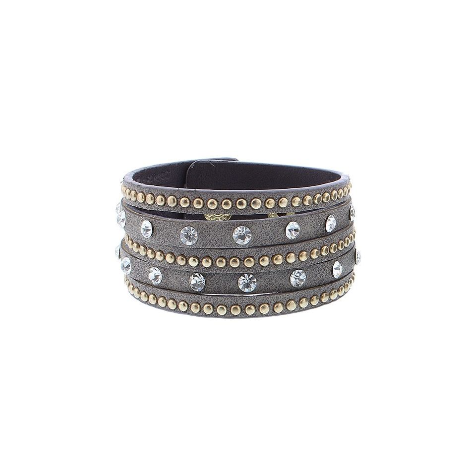 CRYSTAL LEATHER BRACELET WITH RIVETS