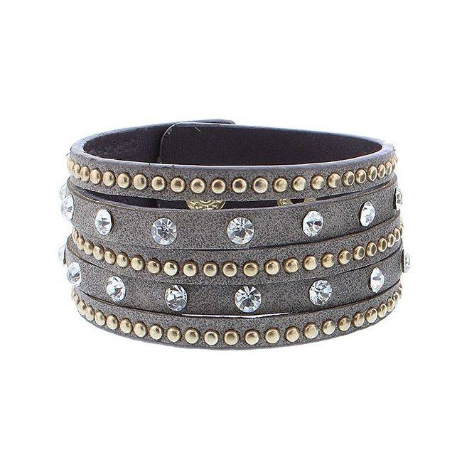 CRYSTAL LEATHER BRACELET WITH RIVETS