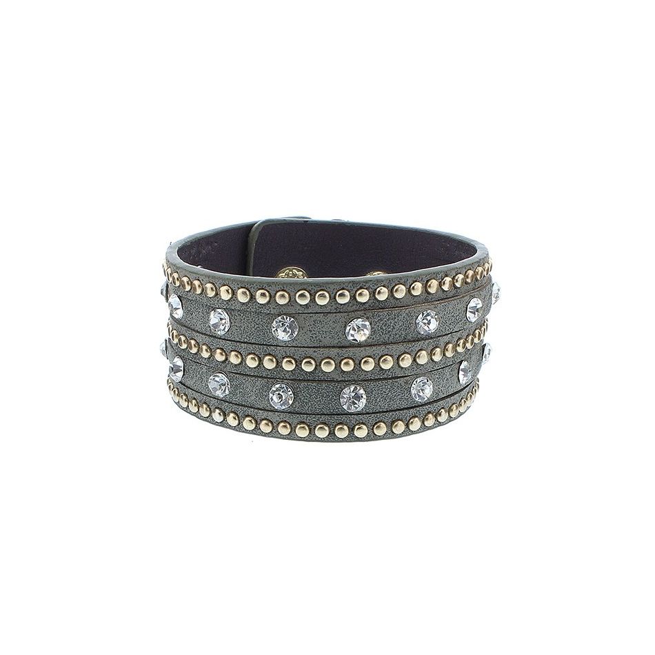 CRYSTAL LEATHER BRACELET WITH RIVETS