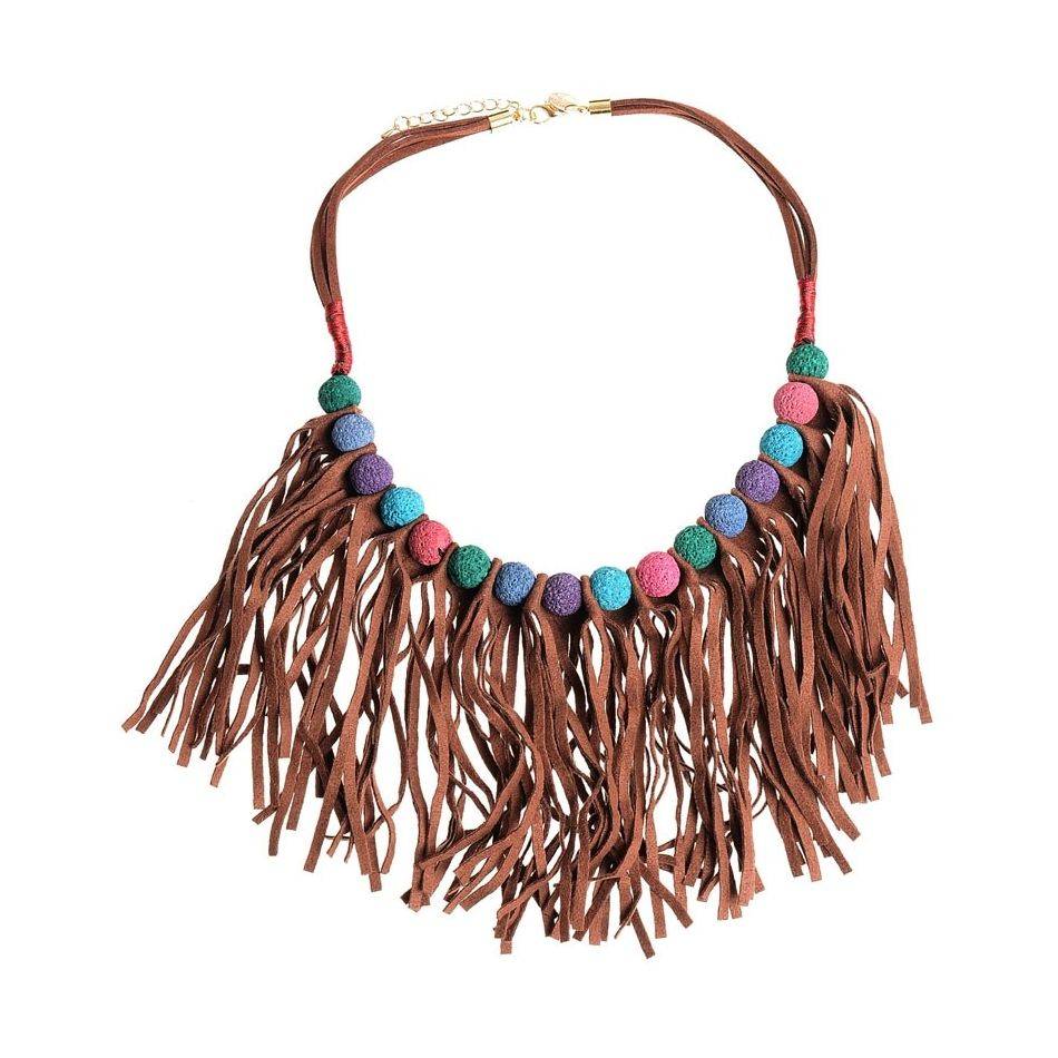 FRINGED SHORT NECKLACE WITH BEADS
