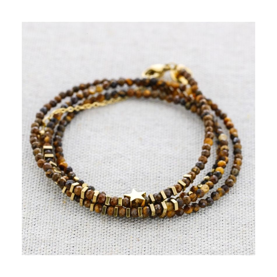 STEEL BRACELET FOUR TURNS STAR STONES