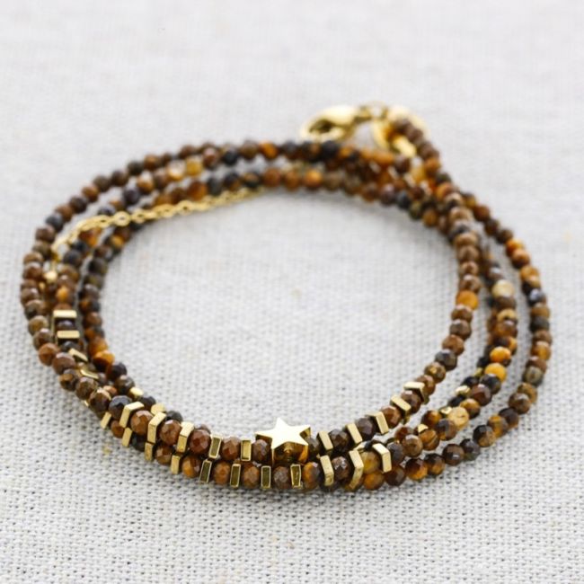 STEEL BRACELET FOUR TURNS STAR STONES