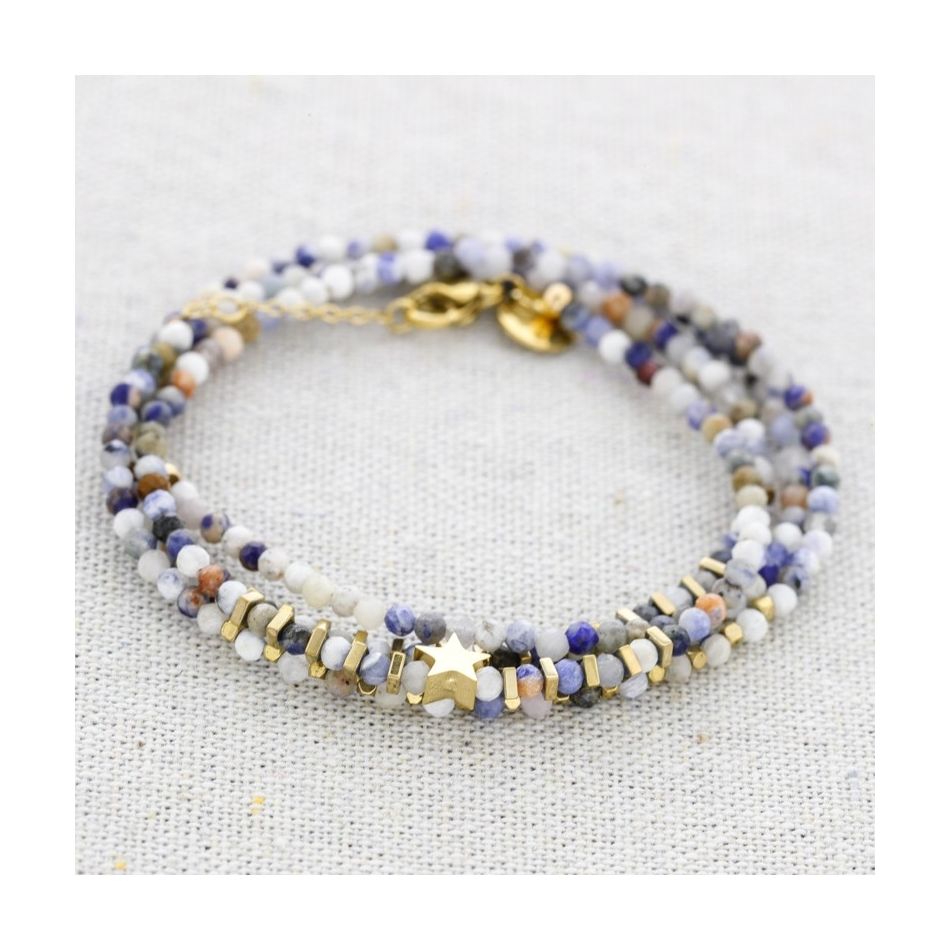 STEEL BRACELET FOUR TURNS STAR STONES