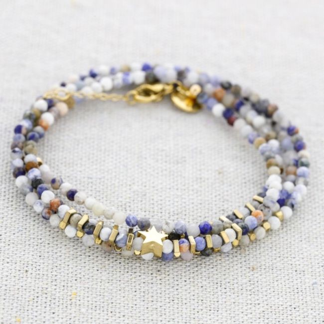 STEEL BRACELET FOUR TURNS STAR STONES