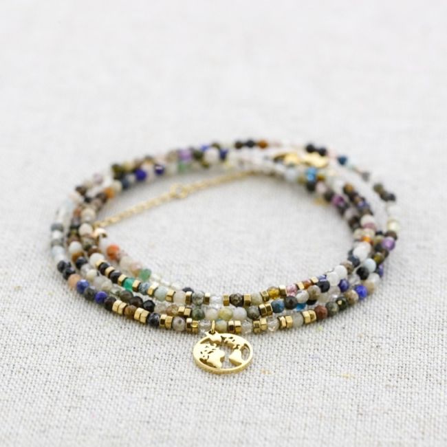 FOUR ROUND STEEL BRACELET WITH WORLD MAP PENDANT