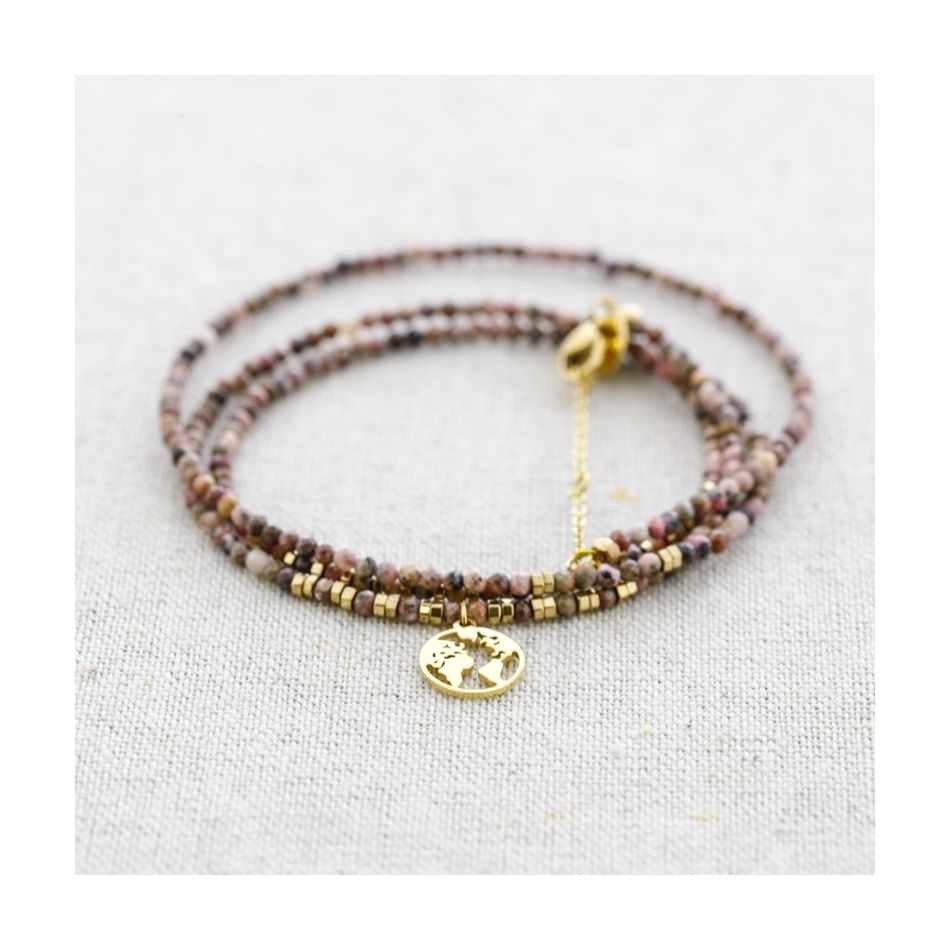 FOUR ROUND STEEL BRACELET WITH WORLD MAP PENDANT