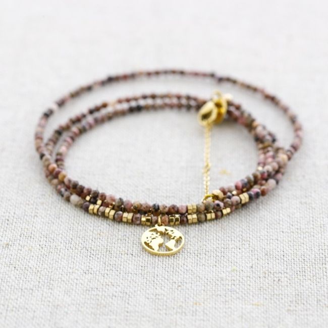 FOUR ROUND STEEL BRACELET WITH WORLD MAP PENDANT
