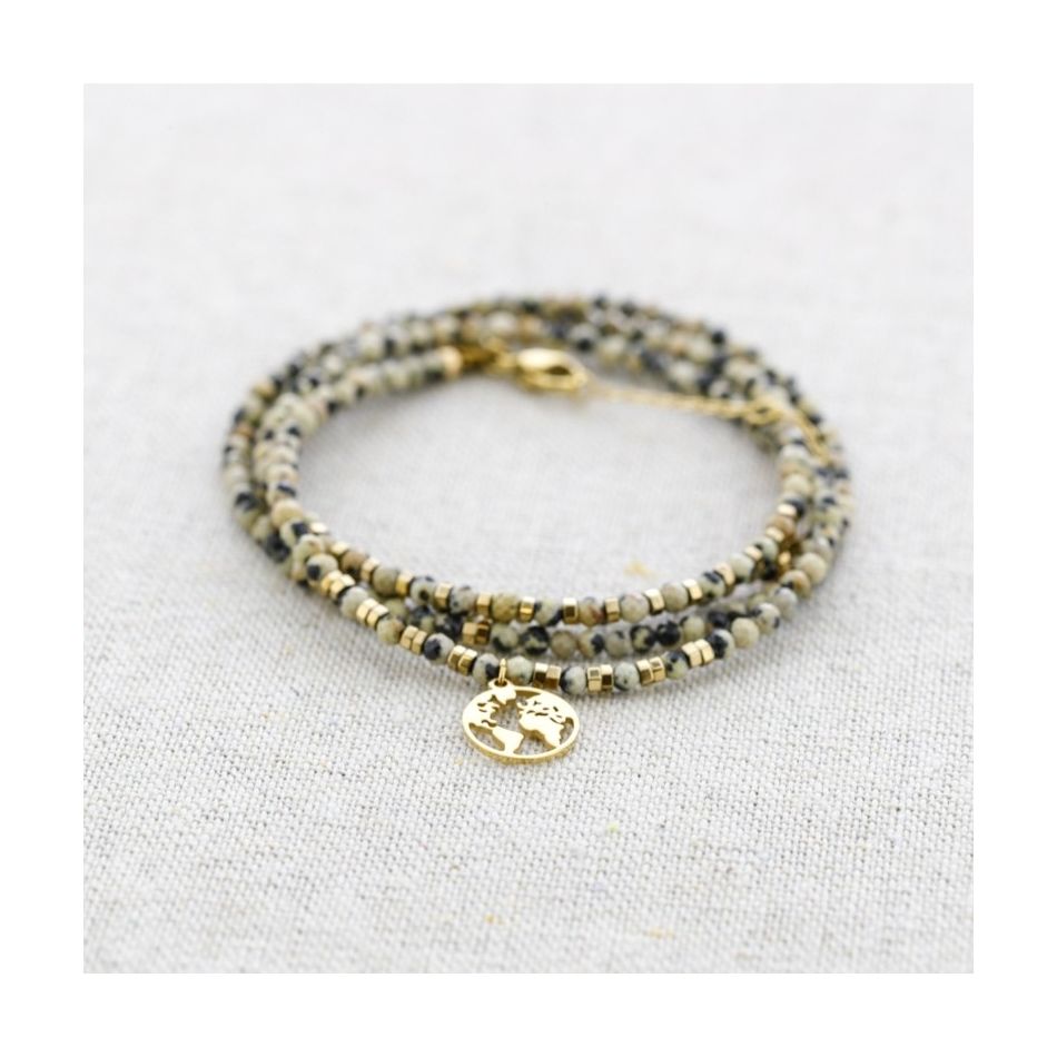 FOUR ROUND STEEL BRACELET WITH WORLD MAP PENDANT