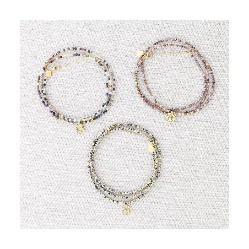 FOUR ROUND STEEL BRACELET WITH WORLD MAP PENDANT