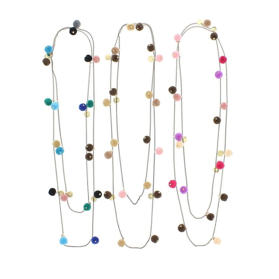 COLLAR LARGO CADENA POMPONES