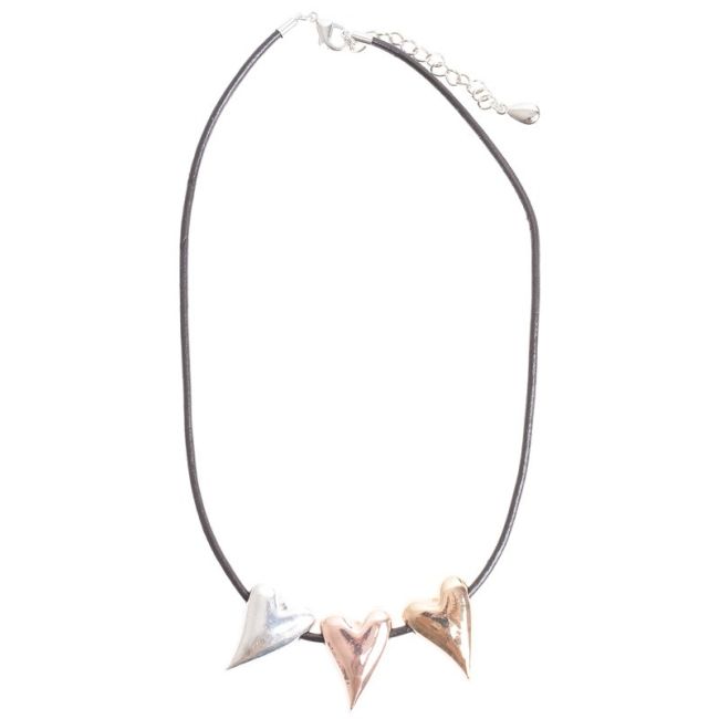 METAL HEARTS LEATHER SHORT NECKLACE